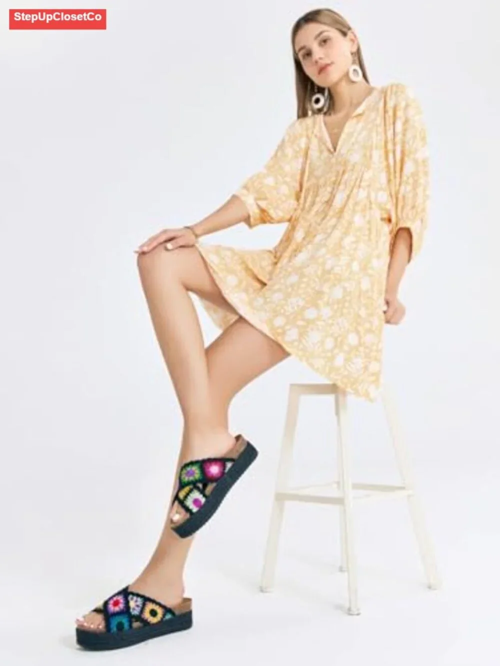 Floral Crochet Platform Espadrille Sandals with Cork Footbed